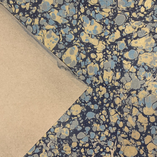 Hand Marbled Paper Stone Marble Pattern in Dark Blues and Gold ~ Berretti Marbled Arts